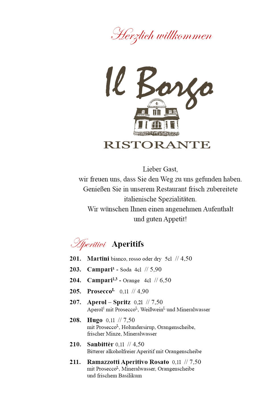 Restaurant Il Borgo Grünheide Speisekarte 1